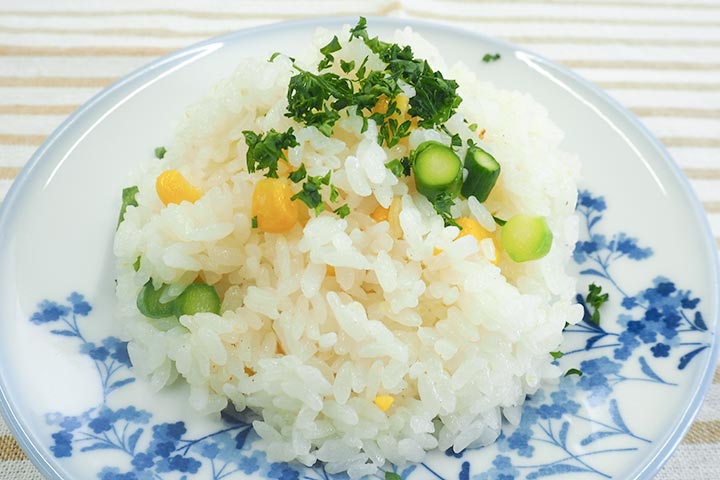 アスパラガスとコーンのバターごはん