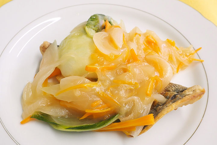 チンゲン菜とアジのあんかけ